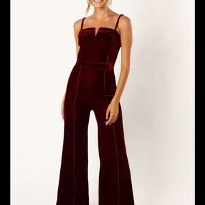 Elegant Burgundy Velvet Jumpsuit